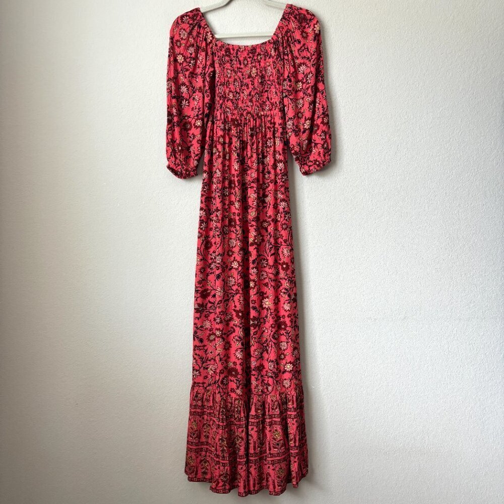 Billabong Boho Floral Print Full Bloom Smocked Ruffle Hem Maxi Dress - Picture 13 of 13